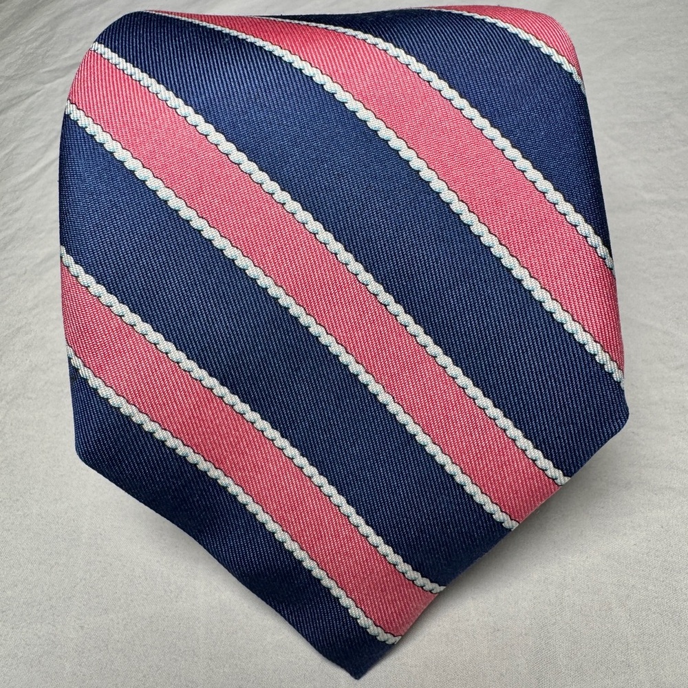 NWT Vineyard Vines Mens 100% Silk Tie Made in USA Blue Pink Rope Rep Striped 58” - Picture 5 of 10